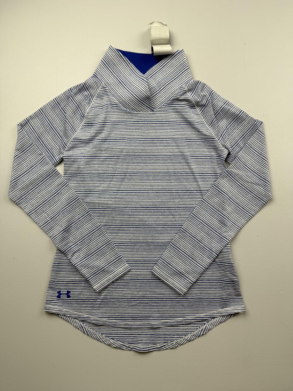 Under Armour Shirt Womens Small Blue Striped Long Sleeve Funnel Neck Lightweight